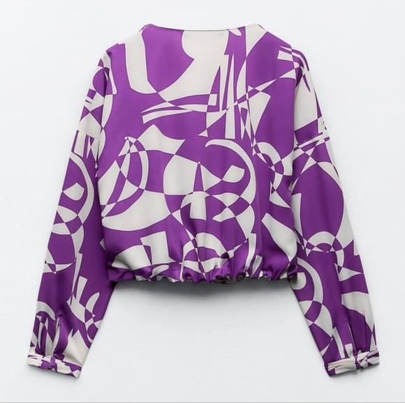 ZARA LONG SLEEVE PURPLE V-NECK CROPPER BLOUSE XS - Picture 6 of 10